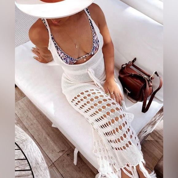 Beachy Me Powder Knit Crochet Tank Dress - Picture 3 of 5